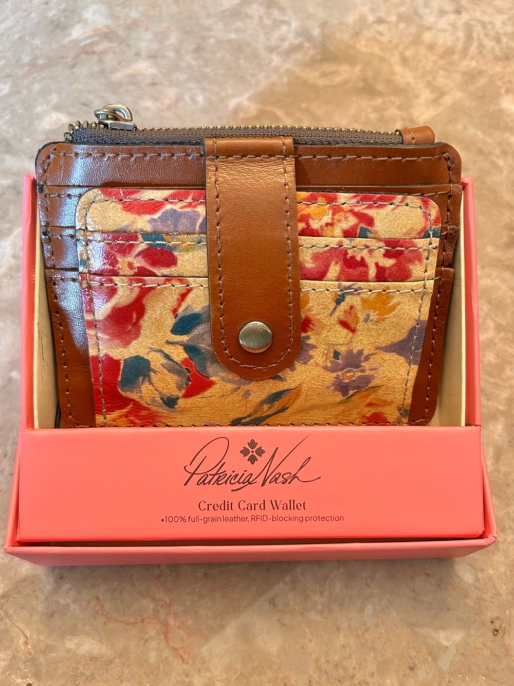 Patricia Nash Floral Leather Card Wallet - Brown Multi Floral
